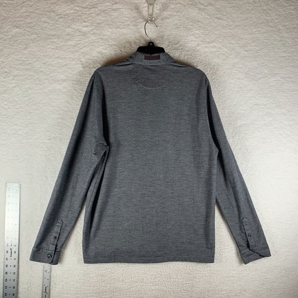 Ted Baker Polo Shirt Men's 6 Gray Printed‎ Pocket Collared Long Sleeve 8399 - Picture 2 of 6